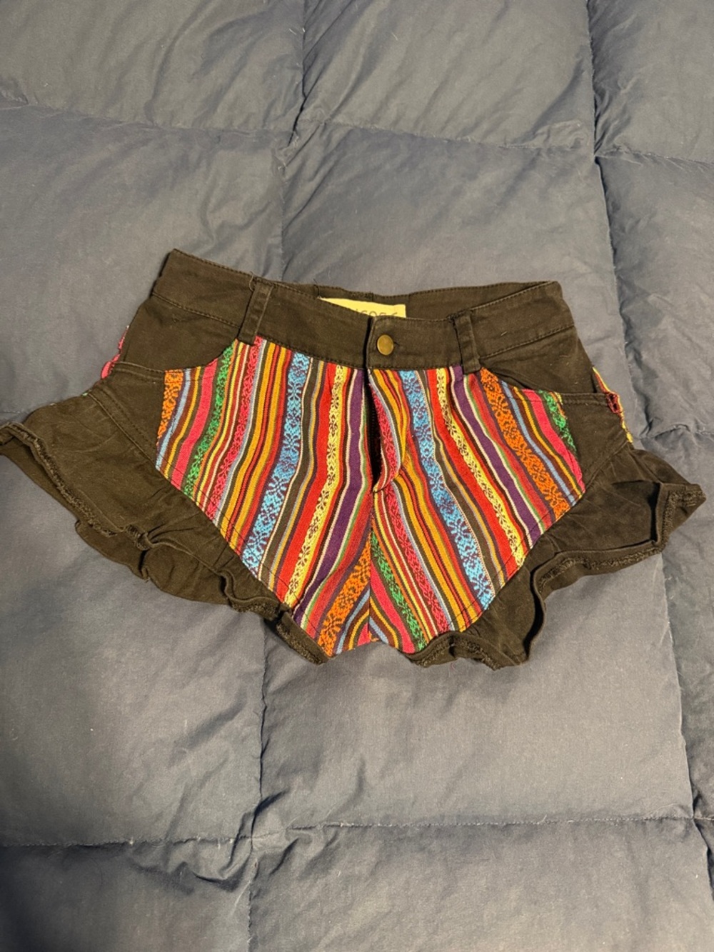 Reverse High-Waist Striped Panel Shorts - Black with Multicolor Stripes